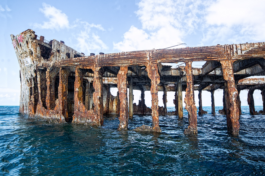 Bimini shipwreck, Sapona, sank during a hurricane in 1926. On the Bimini cruise through the Bahamas. Bahamas Air Tours gives you your guide to Day Trips to Bahamas by flights to Bahamas aboard Bahamas Air Charters.