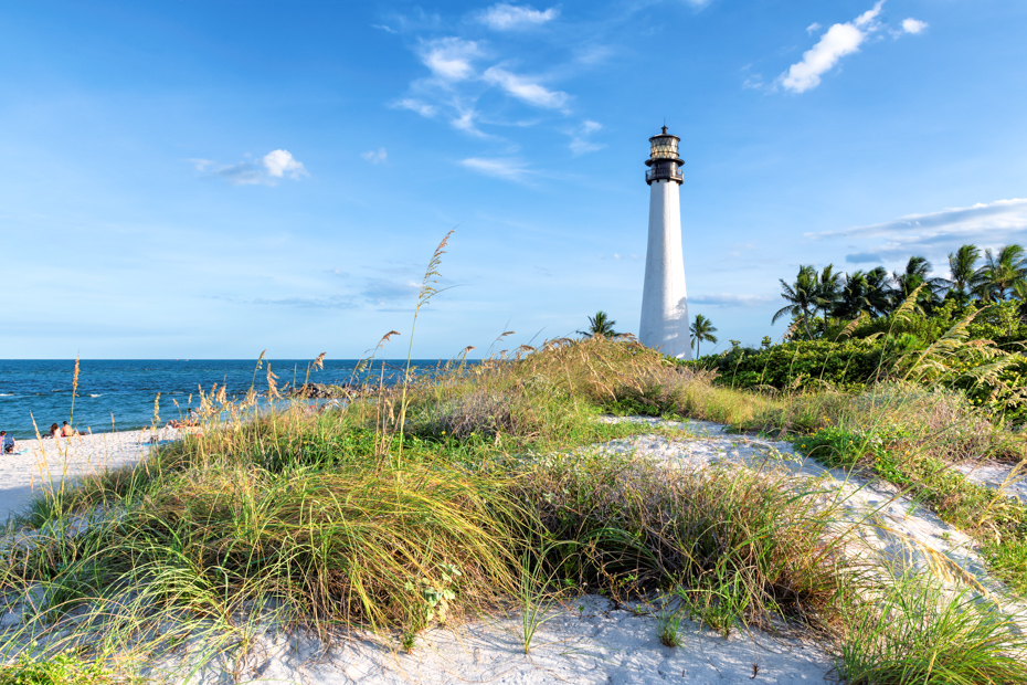 Things to do in South Florida: Florida beach with lighthouse. Cape Florida Lighthouse, Key Biscayne, Miami, Florida