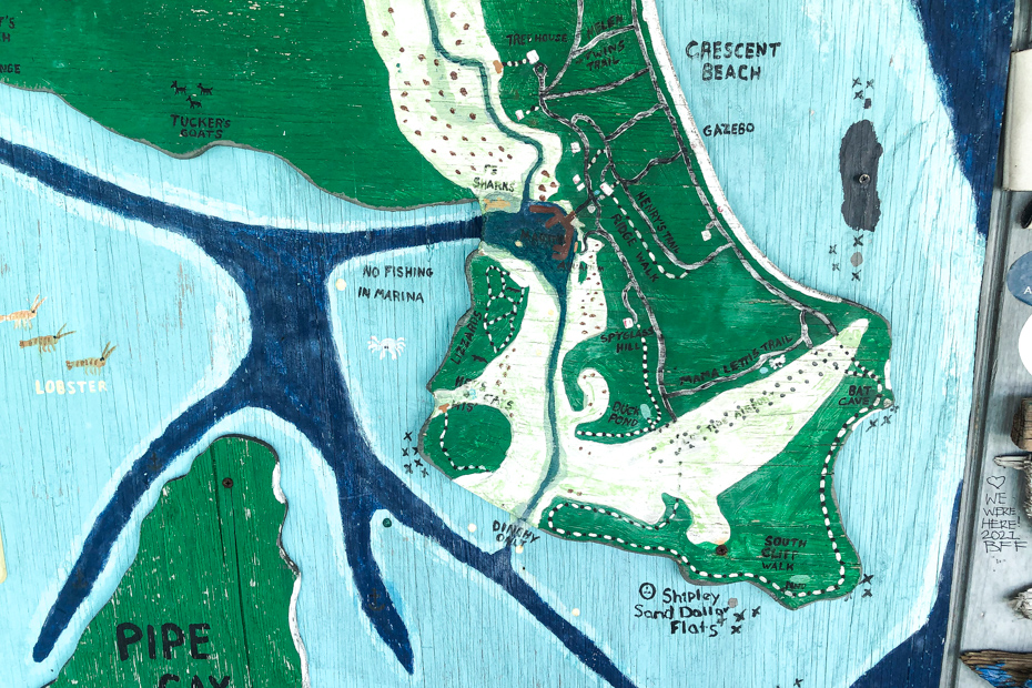 A Map of Compasss Cay marina on Compass Cay Exuma island. Come swim with sharks in the Bahamas on a Nassau to Exuma Day Trip with Bahamas Air Tours.