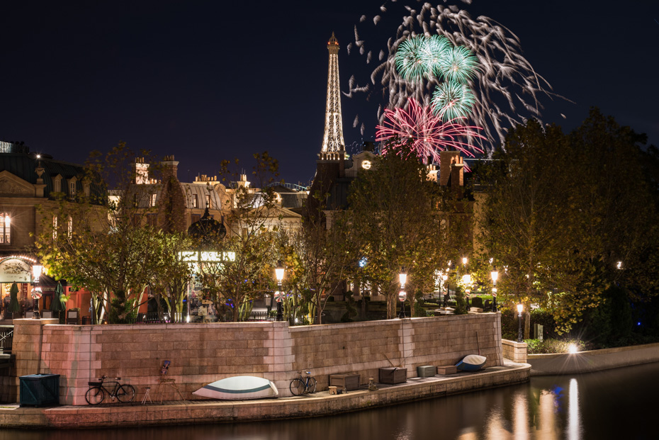 Things to do in Orlando at night, fireworks light up the sky over France Pavilion at Epcot in Orlando Florida