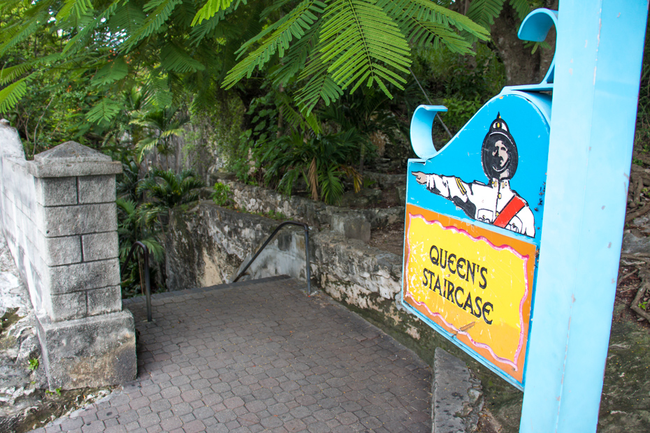 The Queens Staircase in historic downtown Nassau Old Town, is one of the easiest things to do in Nassau Port. just a short walk from Nassau Cruise Terminal. Visit the Queens Staircase and Fort Fincastle on a historic Nassau Walking Tour.